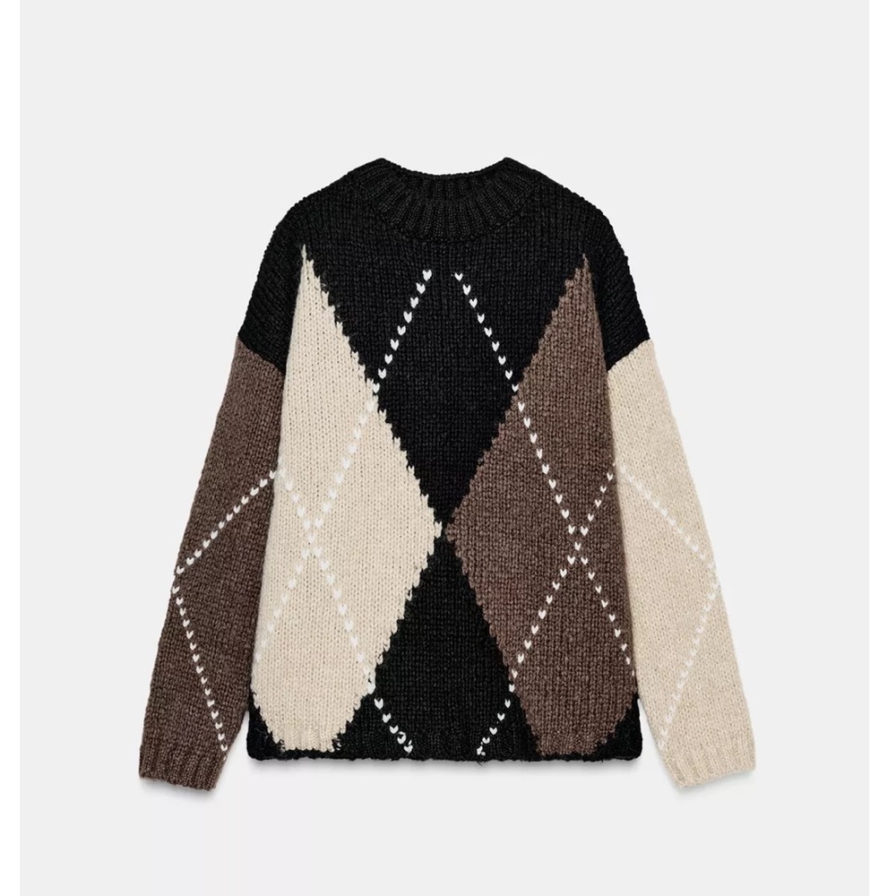Zara NWT diamond knit wool blend jumper sweater 5802/101 - Picture 4 of 10